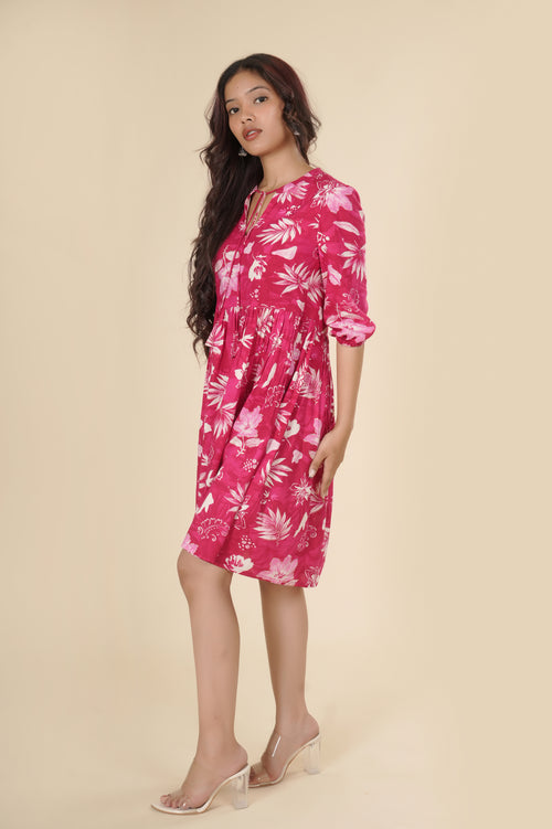 Fuchsia Bloom Mini Dress