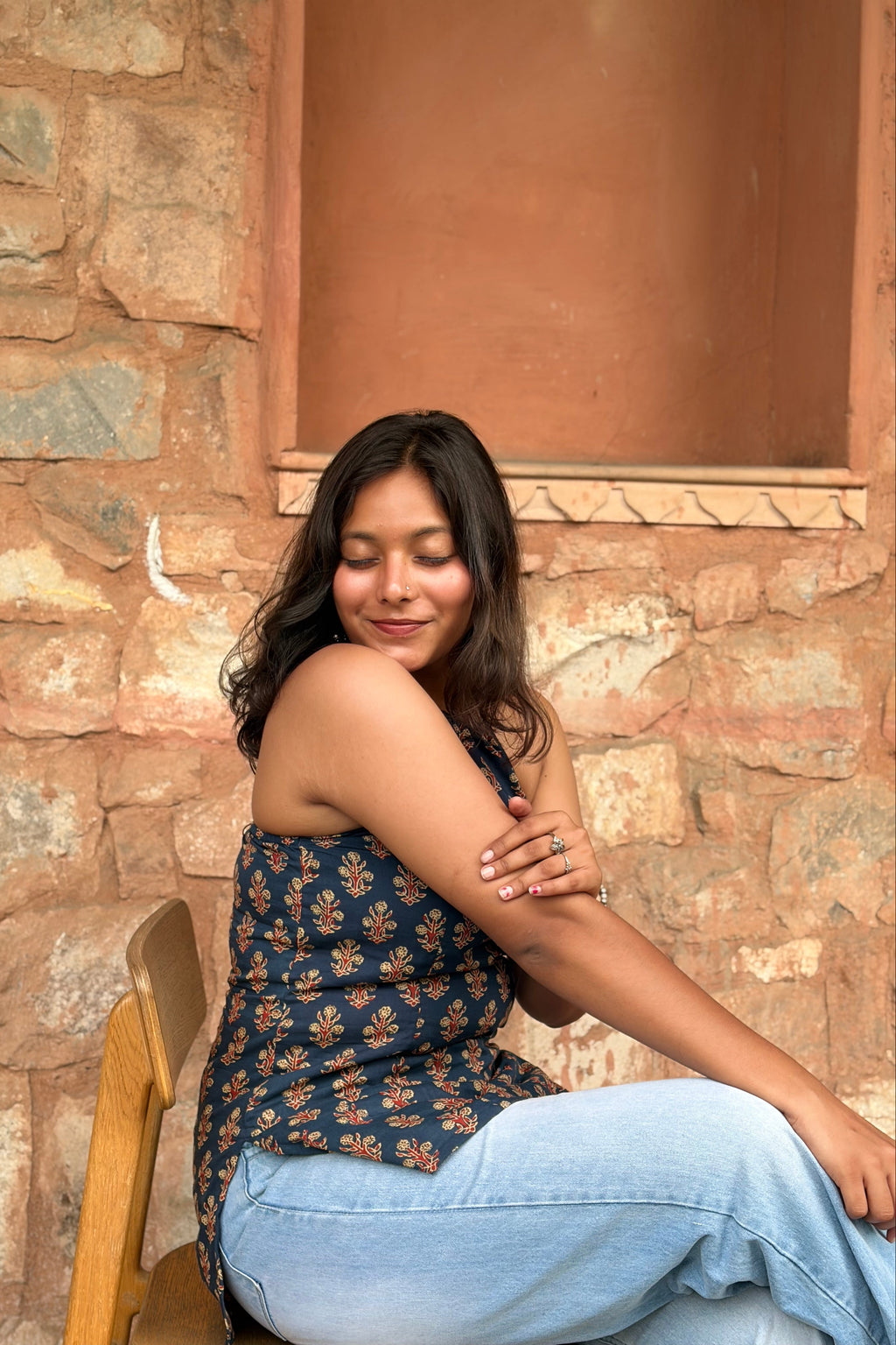 Indigo Ivy Cotton Halter Kurti