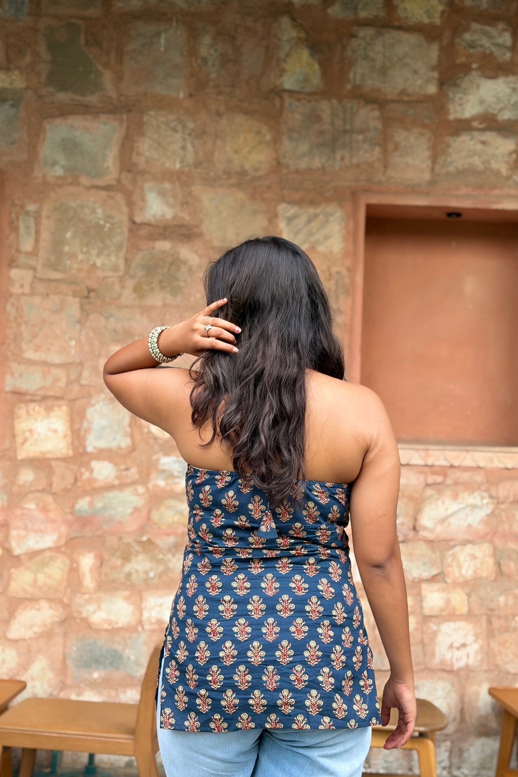 Indigo Ivy Cotton Halter Kurti