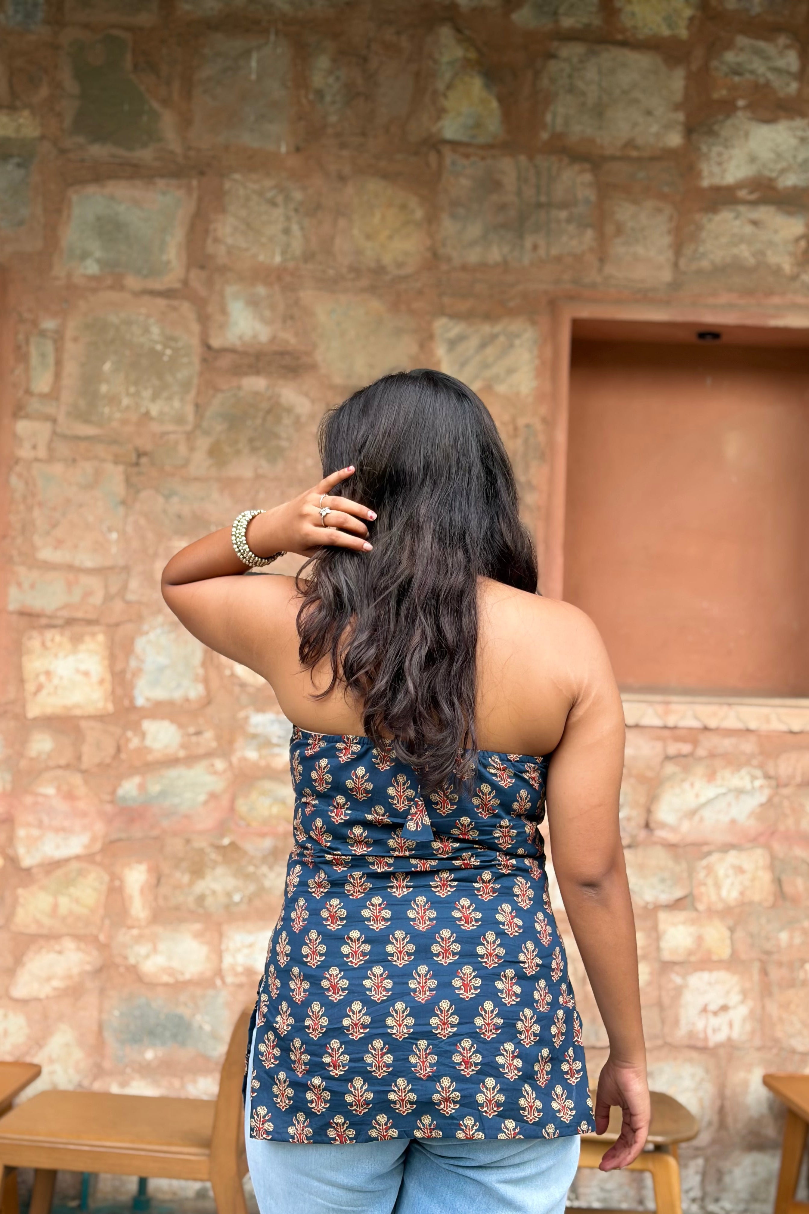 Indigo Ivy Cotton Halter Kurti