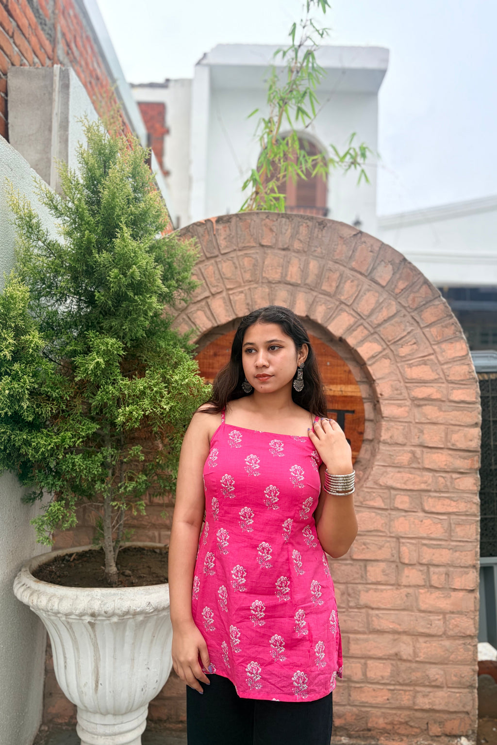 Pink Petal Cotton Short Kurti