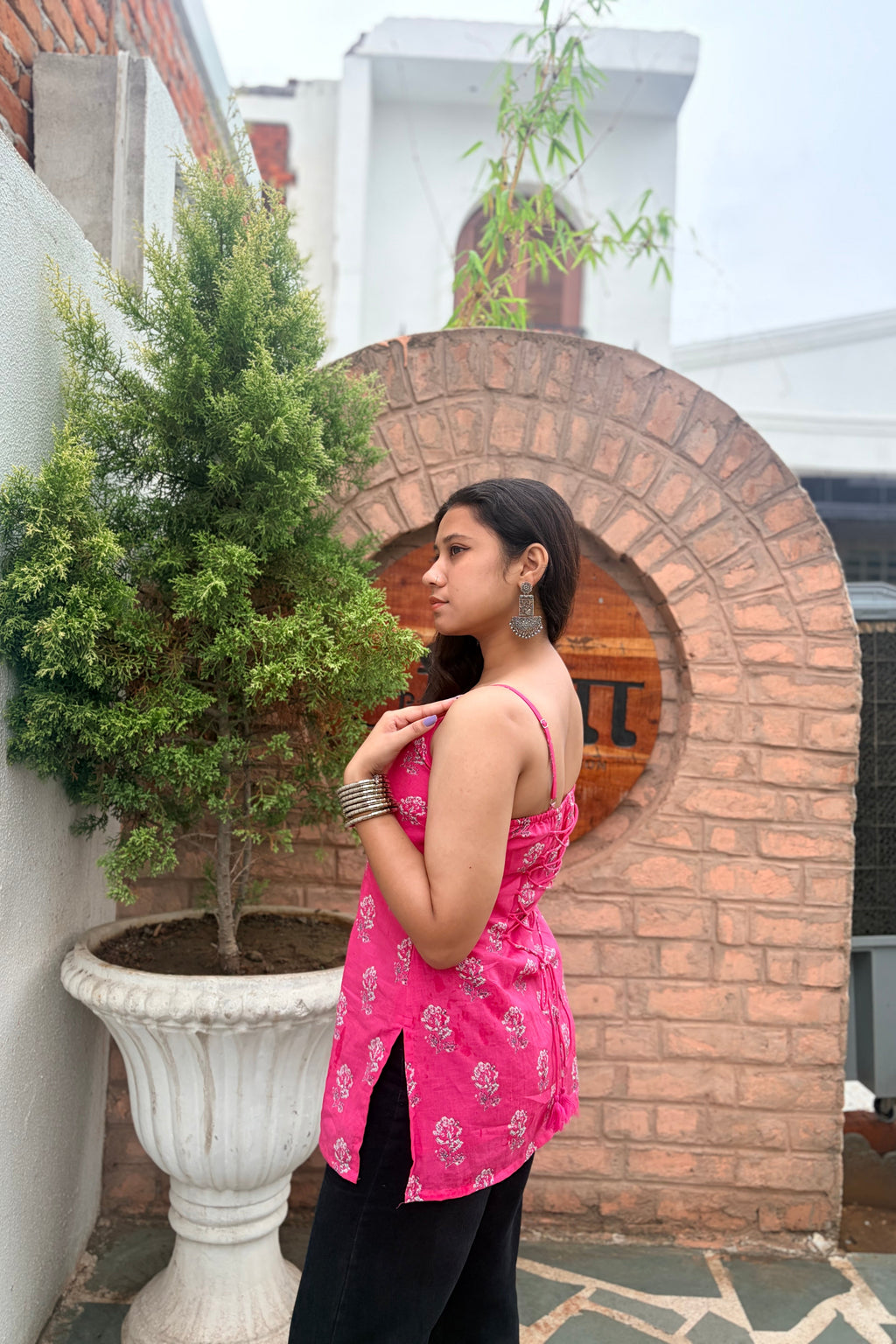 Pink Petal Cotton Short Kurti