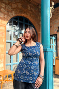 Indigo Bloom Cotton Short Kurti