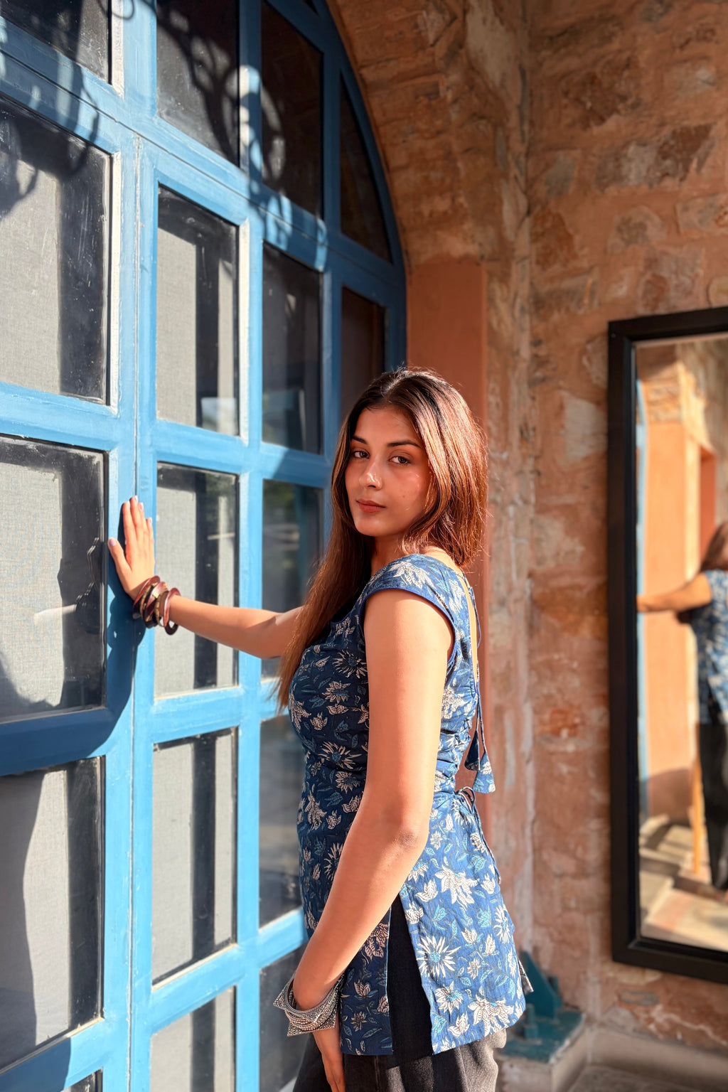 Indigo Bloom Cotton Short Kurti