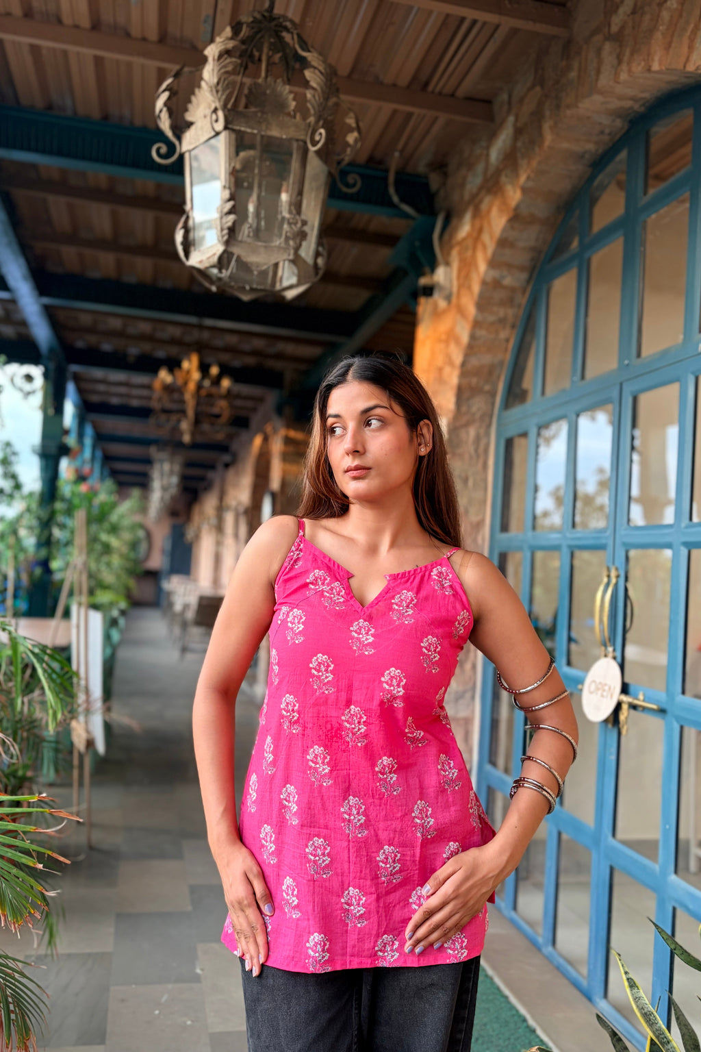Pink Blossom Cotton Slip Kurti