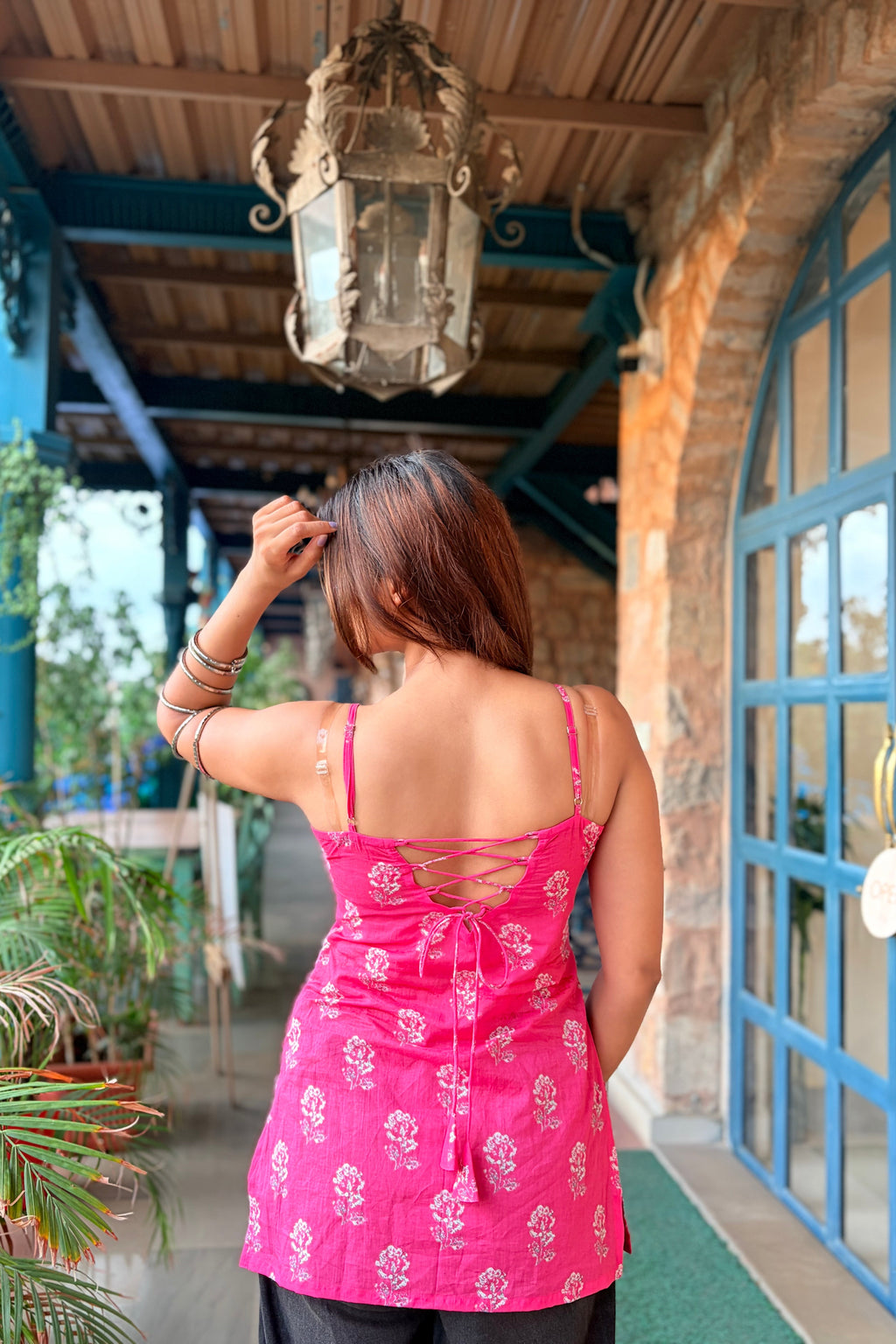 Pink Blossom Cotton Slip Kurti