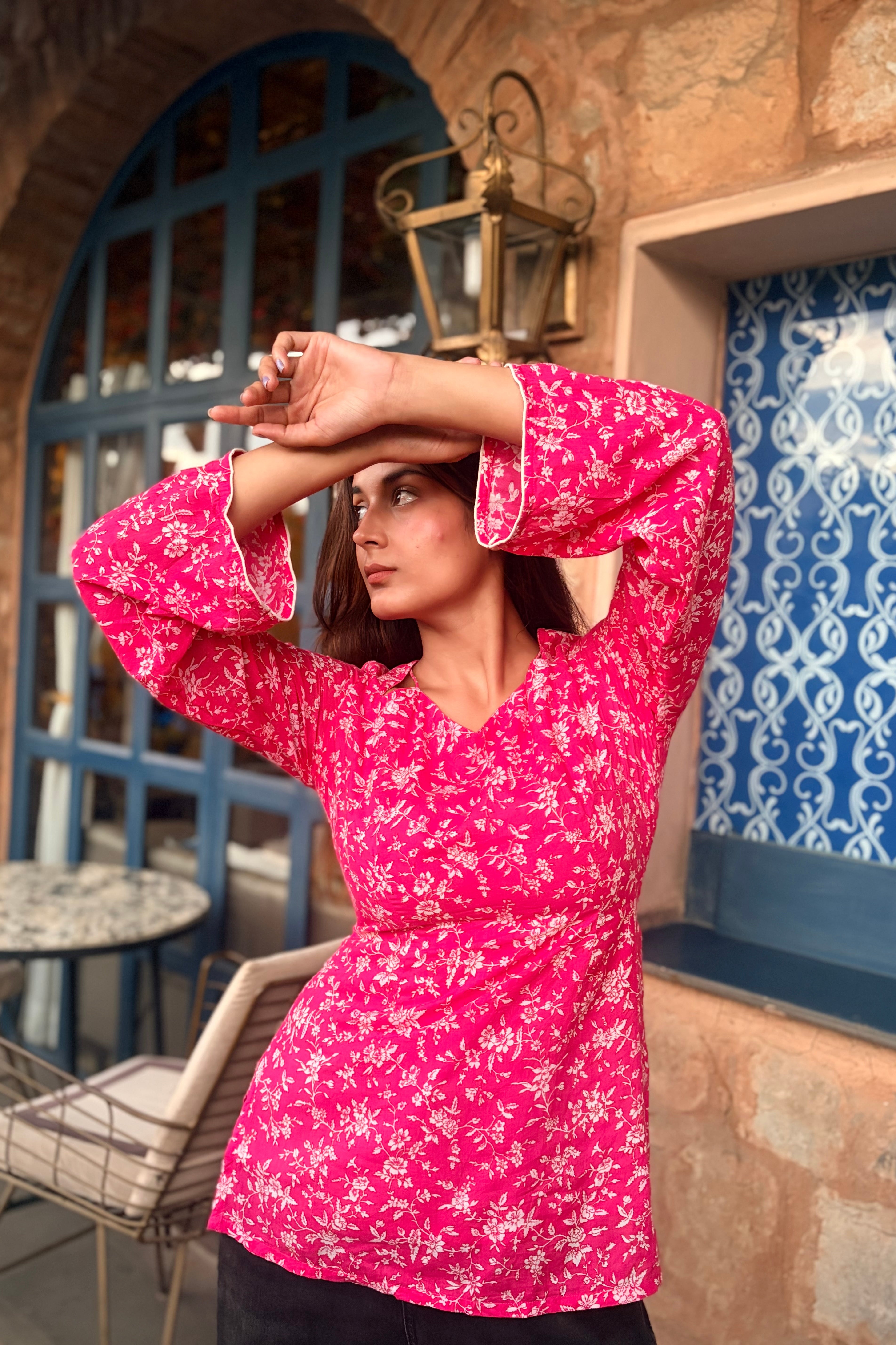 Blossom Breeze Cotton Short Kurti
