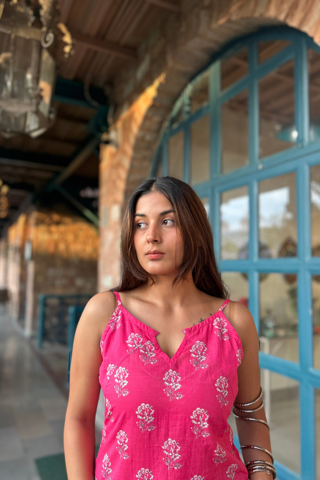 Pink Blossom Cotton Slip Kurti