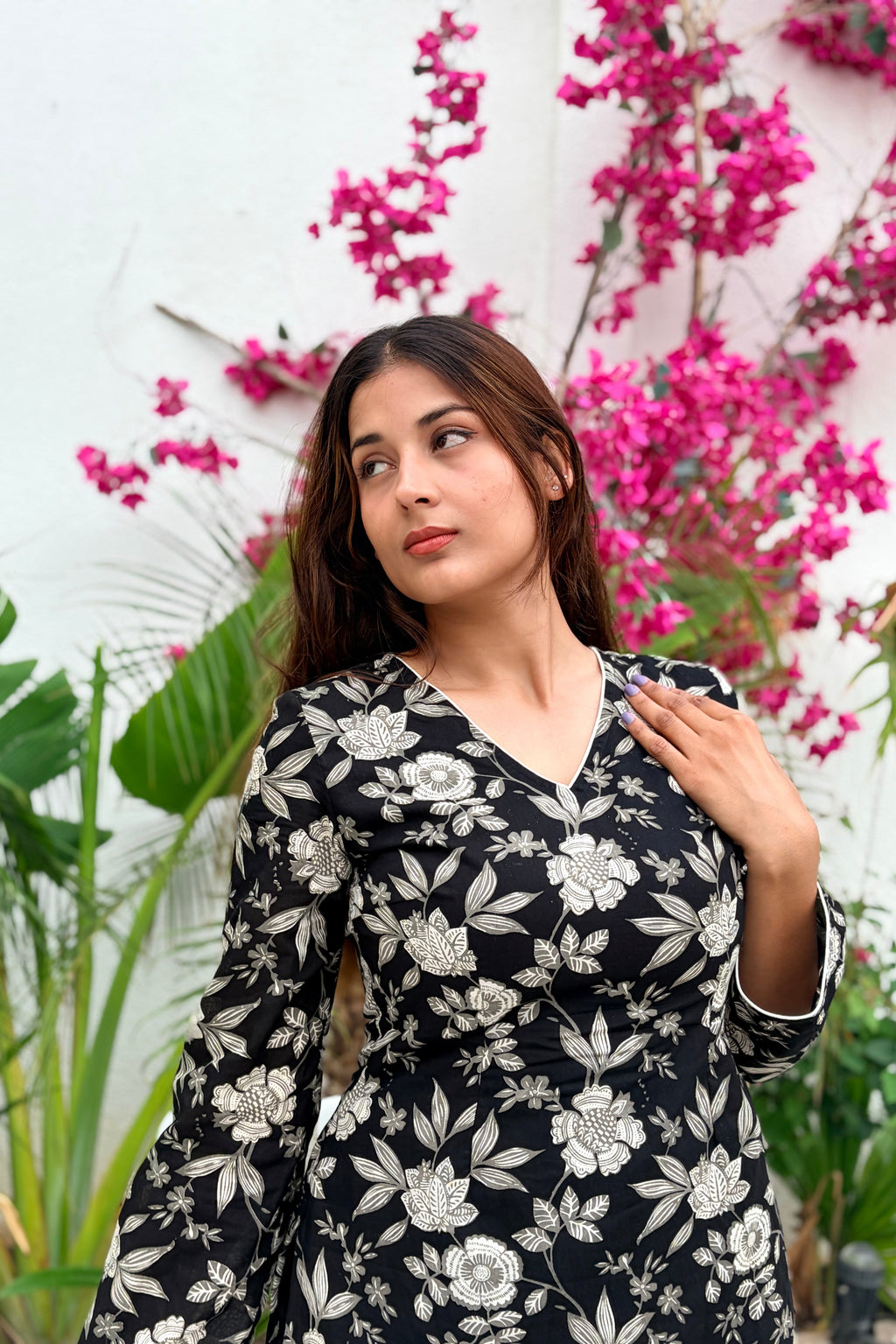Midnight Bloom Cotton Wrap Kurti