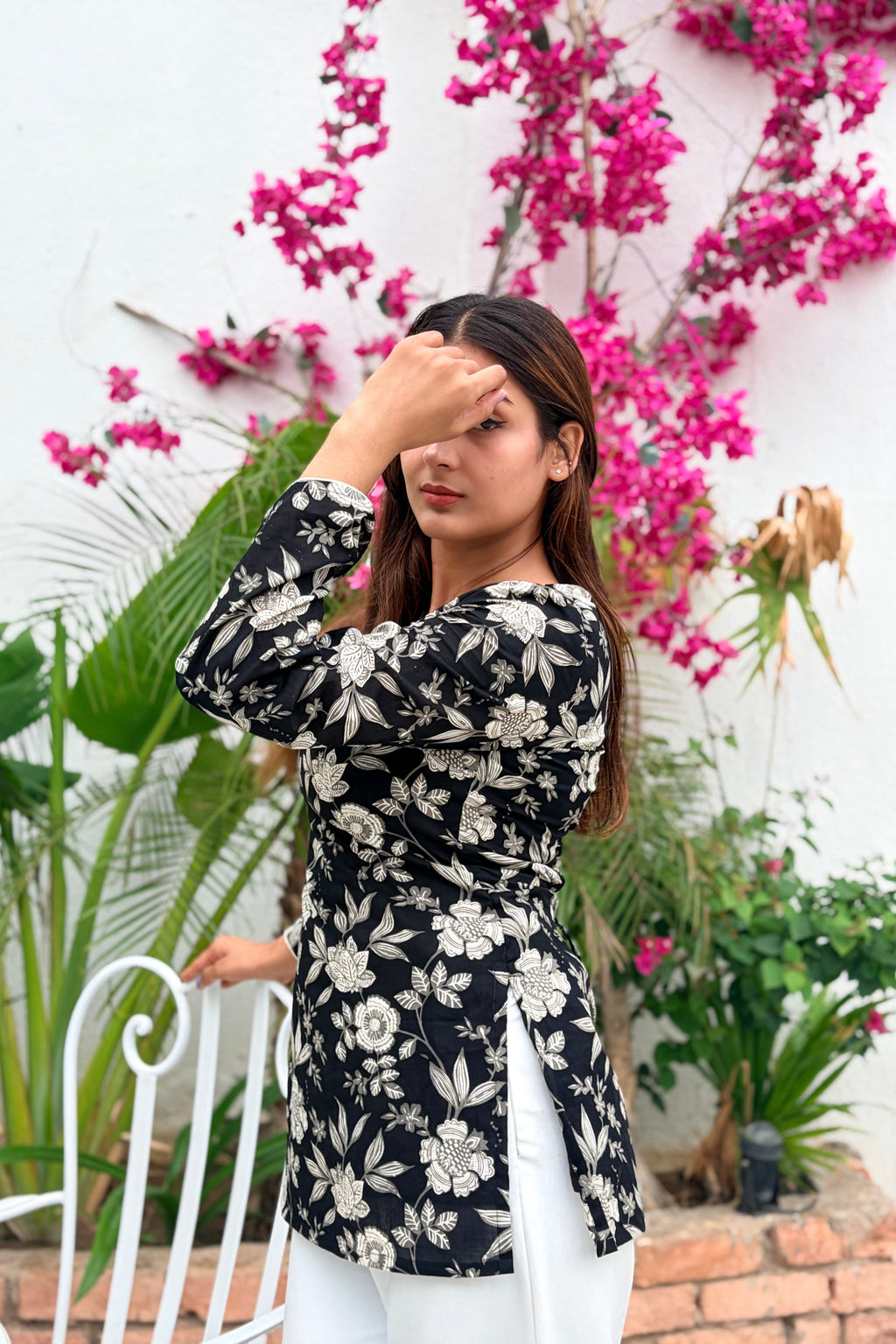 Midnight Bloom Cotton Wrap Kurti