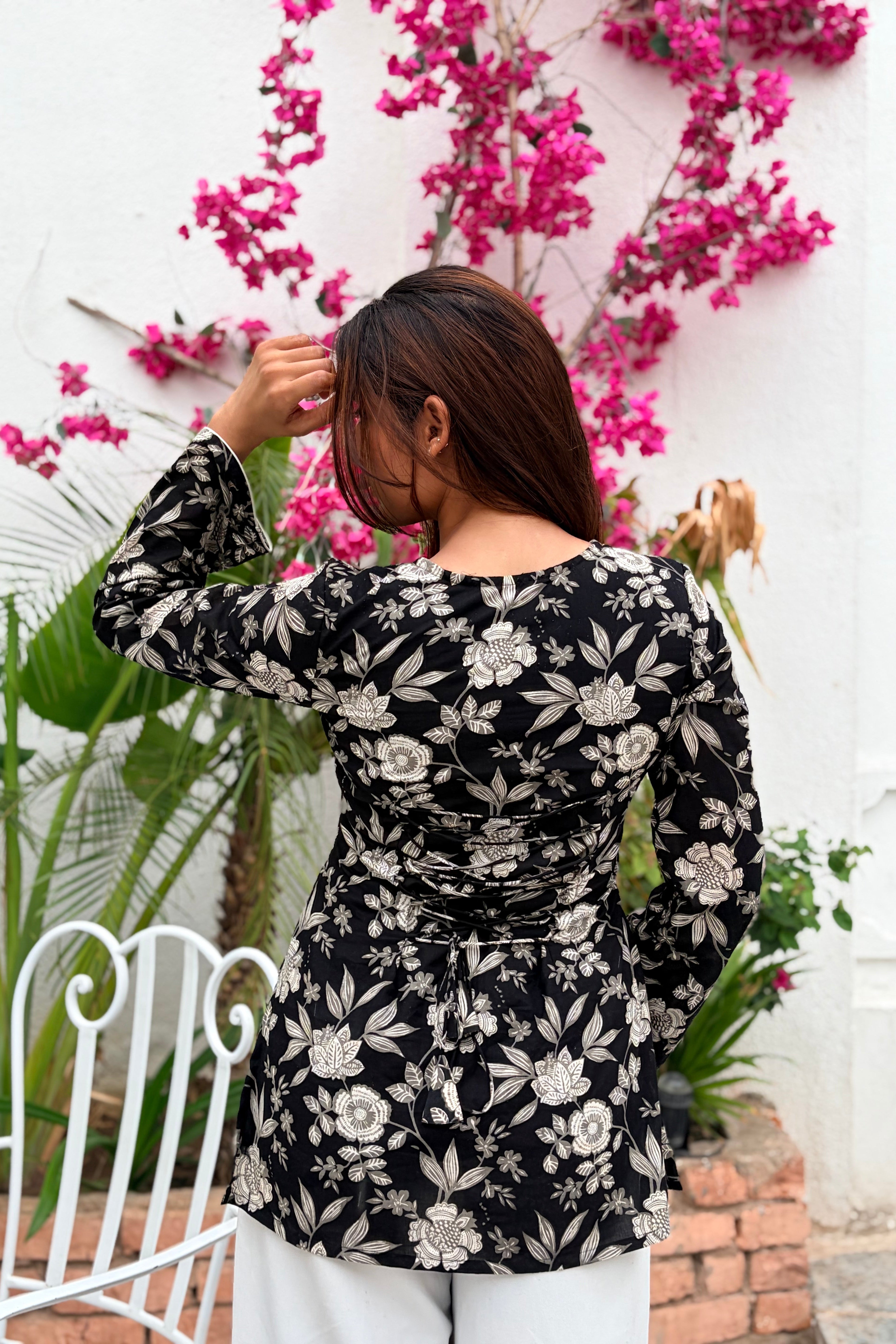 Midnight Bloom Cotton Wrap Kurti