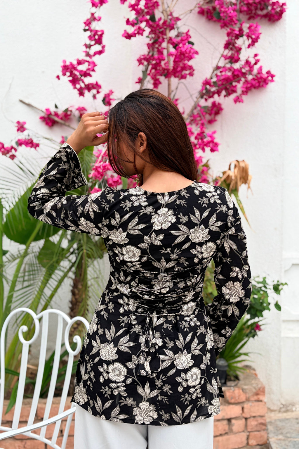 Midnight Bloom Cotton Wrap Kurti