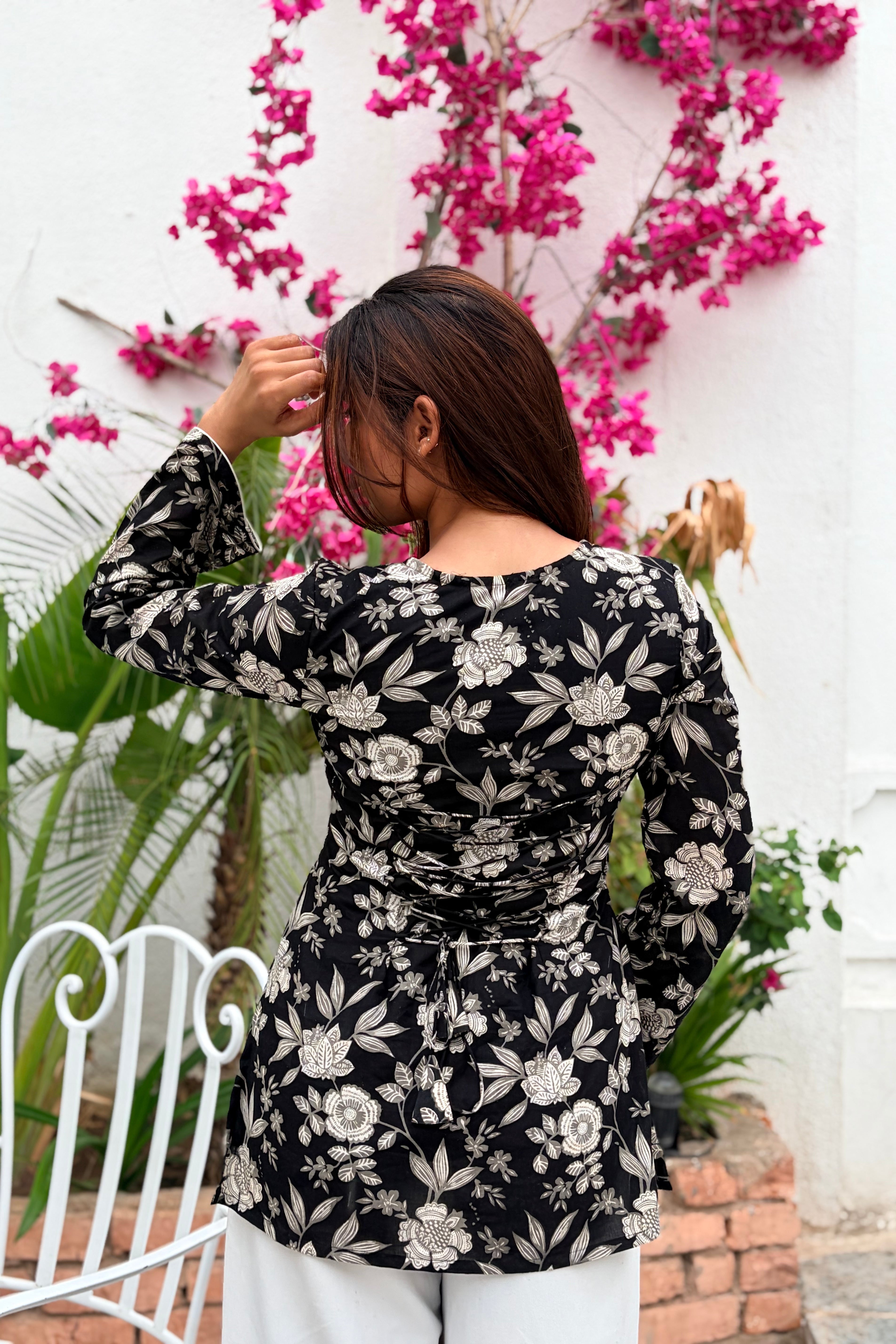Midnight Bloom Cotton Wrap Kurti