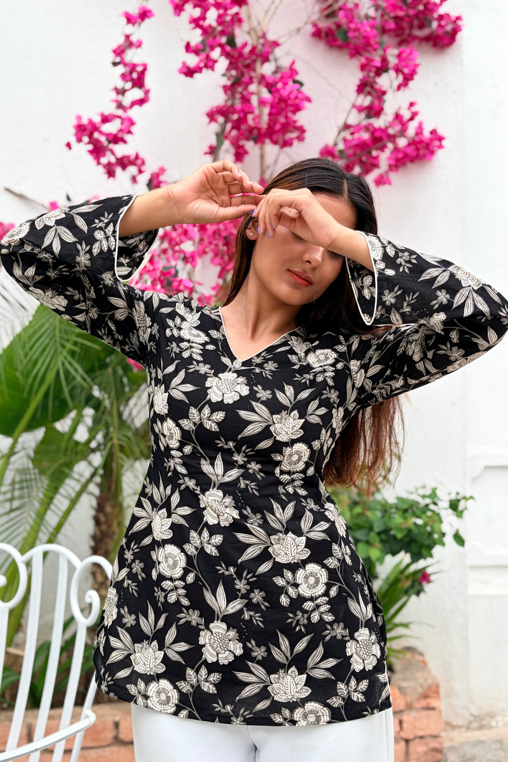 Midnight Bloom Cotton Wrap Kurti