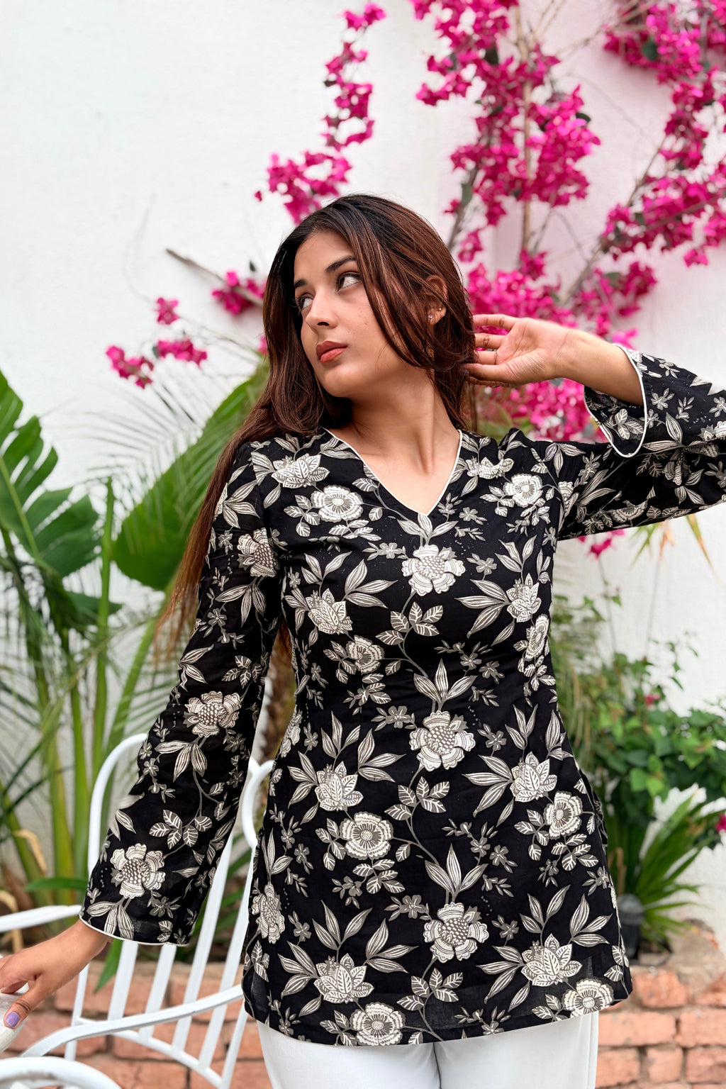 Midnight Bloom Cotton Wrap Kurti