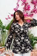 Midnight Bloom Cotton Wrap Kurti